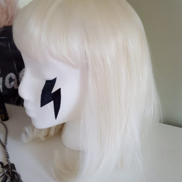 Lady Gaga Cosplay Halloween Costume Black Corset Wig Gloves Necklace & Makeup - Picture 7 of 13